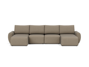 Norum sovesofa U-form med Curve armlæn i 850 Mahoga Caramel, set forfra