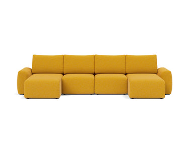 Norum sovesofa U-form med Chunky armlæn i 536 Bouclé Ochre, set forfra