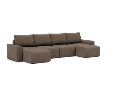 Norum sovesofa U-form med Chunky armlæn i 411 Esina Cedar Brown, set skråt forfra