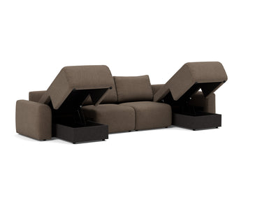 Norum sovesofa U-form med Chunky armlæn i 411 Esina Cedar Brown, med åben opbevaring