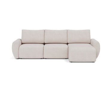 Norum sovesofa med chaiselong og Curve armlæn i 300 Weda Sand, set forfra
