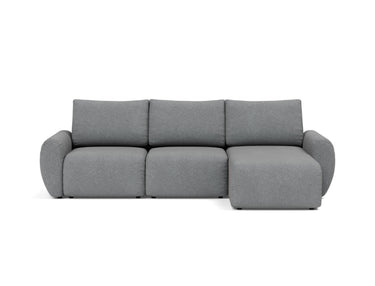 Norum sovesofa med chaiselong og Curve armlæn i 320 Corocco Shadow Grey, set forfra