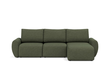 Norum sovesofa med chaiselong og Curve armlæn i 353 Taura Forest, set forfra