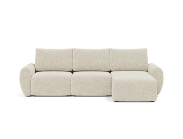 Norum sovesofa med chaiselong og Curve armlæn i 357 Taura Off White, set forfra