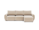 Norum sovesofa med chaiselong og Curve armlæn i 410 Esina Almond, set forfra