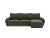Norum sovesofa med chaiselong og Curve armlæn i 413 Esina Olive Green, set forfra