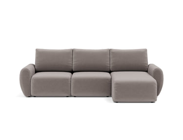 Norum sovesofa med chaiselong og Curve armlæn i 418 Esina Truffle, set forfra