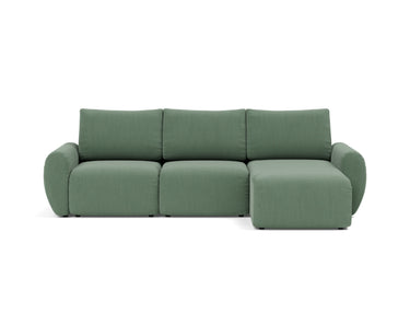 Norum sovesofa med chaiselong og Curve armlæn i 518 Elegance Green, set forfra