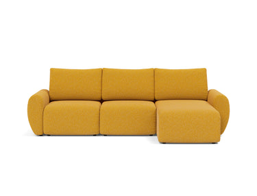Norum sovesofa med chaiselong og Curve armlæn i 536 Bouclé Ochre, set forfra