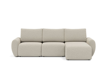Norum sovesofa med chaiselong og Curve armlæn i 539 Bouclé Beige, set forfra