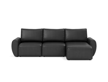 Norum sovesofa med chaiselong og Curve armlæn i 550 Faunal Black, set forfra