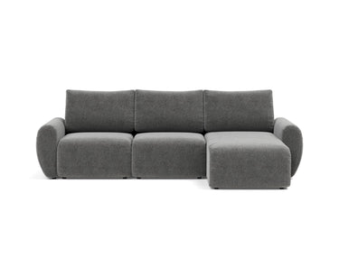 Norum sovesofa med chaiselong og Curve armlæn i 563 Twist Charcoal, set forfra