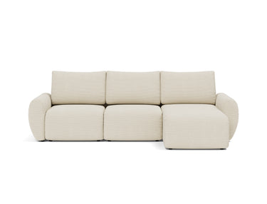 Norum sovesofa med chaiselong og Curve armlæn i 594 Corduroy Ivory, set forfra