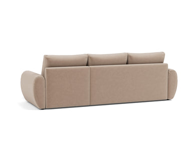 Norum sovesofa med chaiselong og Curve armlæn i 417 Esina Mocha, set skråt bagfra