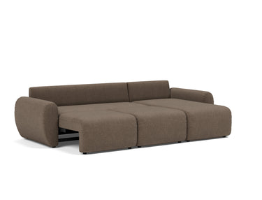 Norum sovesofa med chaiselong og Curve armlæn i 411 Esina Cedar Brown, slået ud til seng