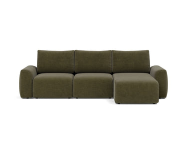 Norum sovesofa med chaiselong og Chunky armlæn i 316 Cordufine Pine Green, set forfra