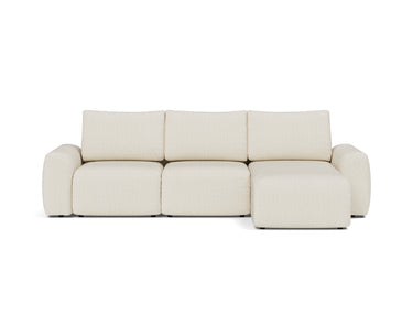 Norum sovesofa med chaiselong og Chunky armlæn i 531 Bouclé Off White, set forfra
