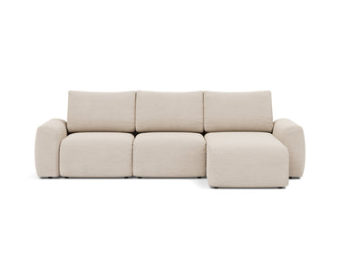 Norum sovesofa med chaiselong og Chunky armlæn i 612 Blida Sand Grey, set forfra