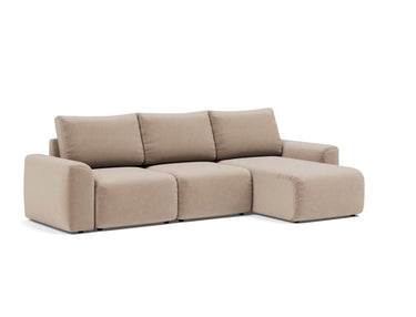 Norum sovesofa med chaiselong og Chunky armlæn i 417 Esina Mocha, set skråt forfra