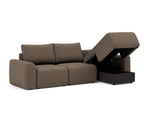 Norum sovesofa med chaiselong og Chunky armlæn i 411 Esina Cedar Brown, med åben opbevaring