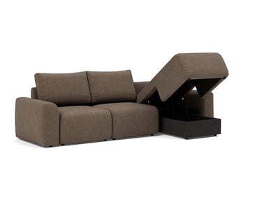 Norum sovesofa med chaiselong og Chunky armlæn i 411 Esina Cedar Brown, med åben opbevaring
