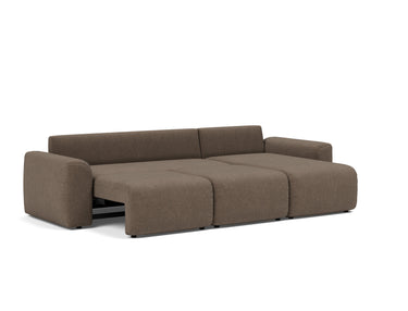 Norum sovesofa med chaiselong og Chunky armlæn i 411 Esina Cedar Brown, slået ud til seng