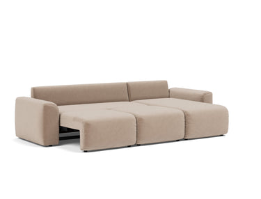 Norum sovesofa med chaiselong og Chunky armlæn i 417 Esina Mocha, slået ud til seng