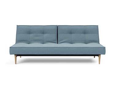 Splitback Styletto Light Wood sovesofa i 525 Mixed Dance Light Blue, set forfra