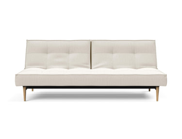 Splitback Styletto Light Wood sovesofa i 531 Bouclé Off White, set forfra