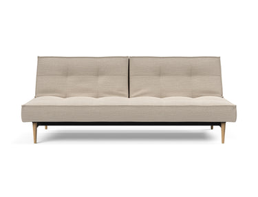 Splitback Styletto Light Wood sovesofa i 612 Blida Sand Grey, set forfra