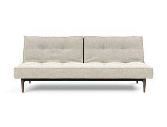 Splitback Styletto Dark Wood sovesofa i 357 Taura Off White, set forfra