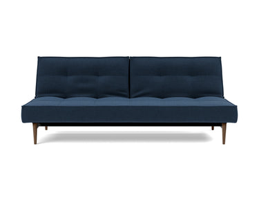 Splitback Styletto Dark Wood sovesofa i 414 Esina Indigo Blue, set forfra