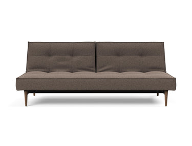 Splitback Styletto Dark Wood sovesofa i 530 Bouclé Taupe, set forfra