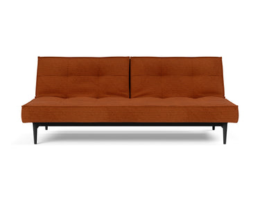Splitback Styletto Black Wood sovesofa i 595 Corduroy Burnt Orange, set forfra