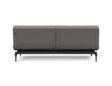 Splitback Styletto Dark Wood sovesofa i 521 Mixed Dance Grey, set bagfra
