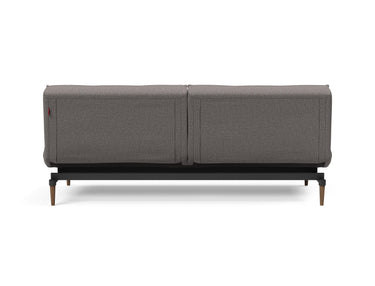 Splitback Styletto Dark Wood sovesofa i 521 Mixed Dance Grey, set bagfra