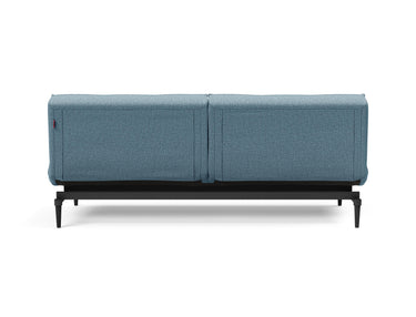 Splitback Styletto Black Wood sovesofa i 525 Mixed Dance Light Blue, set bagfra