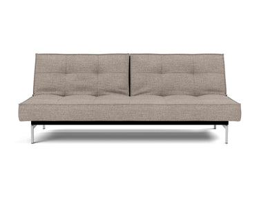 Splitback Chrome sovesofa i 472 Yuveno Warm Grey, set forfra
