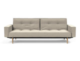 Splitback Styletto Light Wood sovesofa med armlæn i 539 Bouclé Beige, set forfra