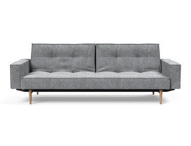 Splitback Styletto Light Wood sovesofa med armlæn i 565 Twist Granite, set forfra