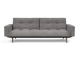 Splitback Styletto Dark Wood sovesofa med armlæn i 282 Avella Warm Grey, set forfra