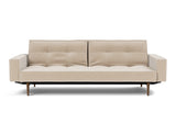 Splitback Styletto Dark Wood sovesofa med armlæn i 410 Esina Almond, set forfra
