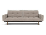 Splitback Styletto Dark Wood sovesofa med armlæn i 472 Yuveno Warm Grey, set forfra
