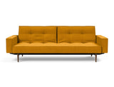 Splitback Styletto Dark Wood sovesofa med armlæn i 507 Elegance Burned Curry, set forfra