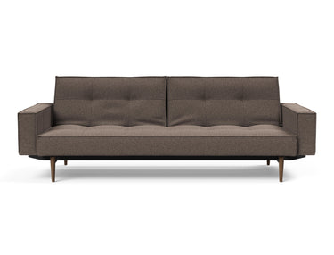 Splitback Styletto Dark Wood sovesofa med armlæn i 530 Bouclé Taupe, set forfra