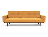 Splitback Styletto Dark Wood sovesofa med armlæn i 536 Bouclé Ochre, set forfra