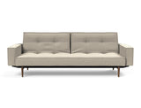 Splitback Styletto Dark Wood sovesofa med armlæn i 539 Bouclé Beige, set forfra