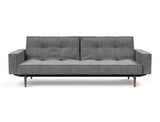 Splitback Styletto Dark Wood sovesofa med armlæn i 563 Twist Charcoal, set forfra