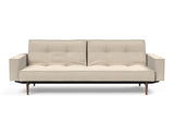 Splitback Styletto Dark Wood sovesofa med armlæn i 586 Phobos Latte, set forfra