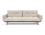 Splitback Styletto Dark Wood sovesofa med armlæn i 594 Corduroy Ivory, set forfra
